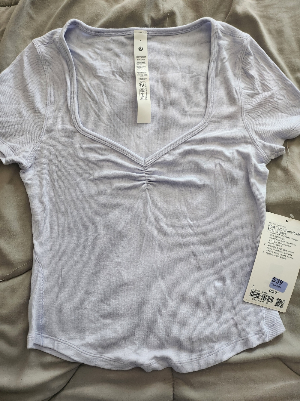 lululemon athletica Light Lavender Short Sleeve Ruched V-Neck Tee